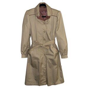 Vintage UTEX 1990s Retro Beige Belted Business Casual Trench Coat Size 11/12